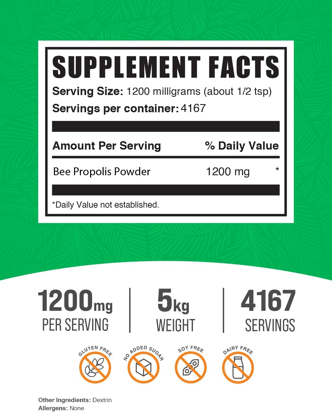 BulkSupplements Bee Propolis Powder - Natural & Gluten-free Food Supplement, 1.2g per Serving, 5kg (5 x 1kg Bags) - görsel 2