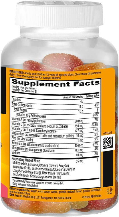 Airborne 750mg Vitamin C Immune Support Gummies, Assorted Fruit Flavour, 63 Gummies (Pack of 3)