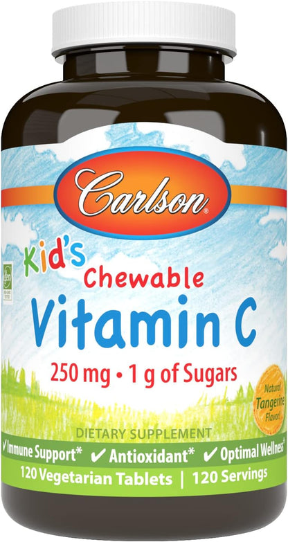 Carlson Kid's Chewable Vitamin C, 250 mg, Tangerine, 120 Vegetarian Tablets