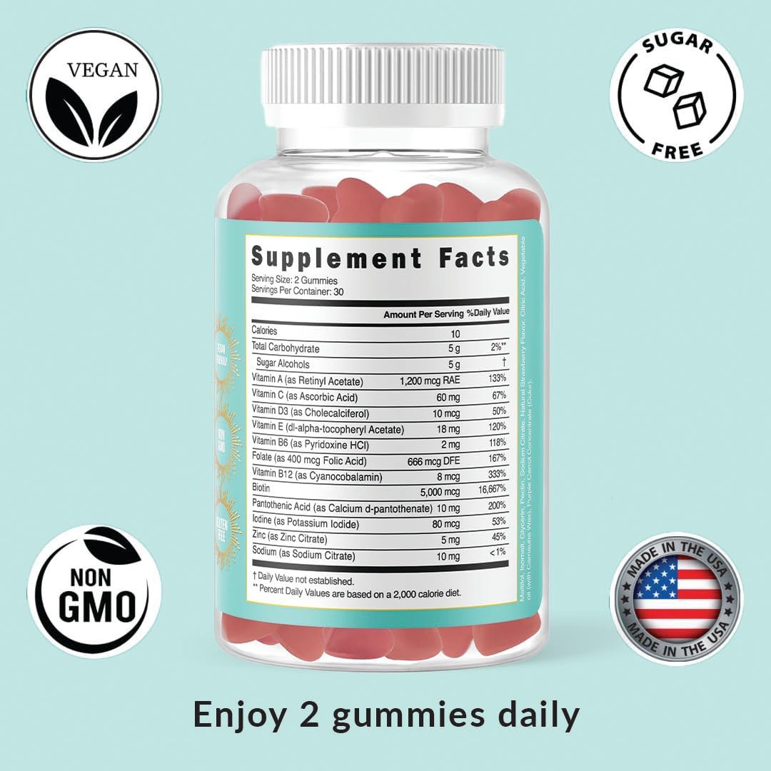 Simply Collagen Simply Glow Hair, Skin & Nails Gummies – Vegan, Sugar-Free, Gluten-free – Biotin 5000 mcg – 60 Count - görsel 8