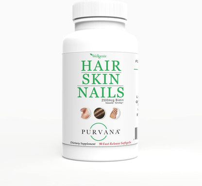 Wellgenix Purvana Hair, Skin & Nails Supplement – 2500 mcg Biotin Softgels with MSM & B-Complex – Daily Beauty Support for Stronger Nails & Hair Vitality – 180 Softgels (2 Pack)