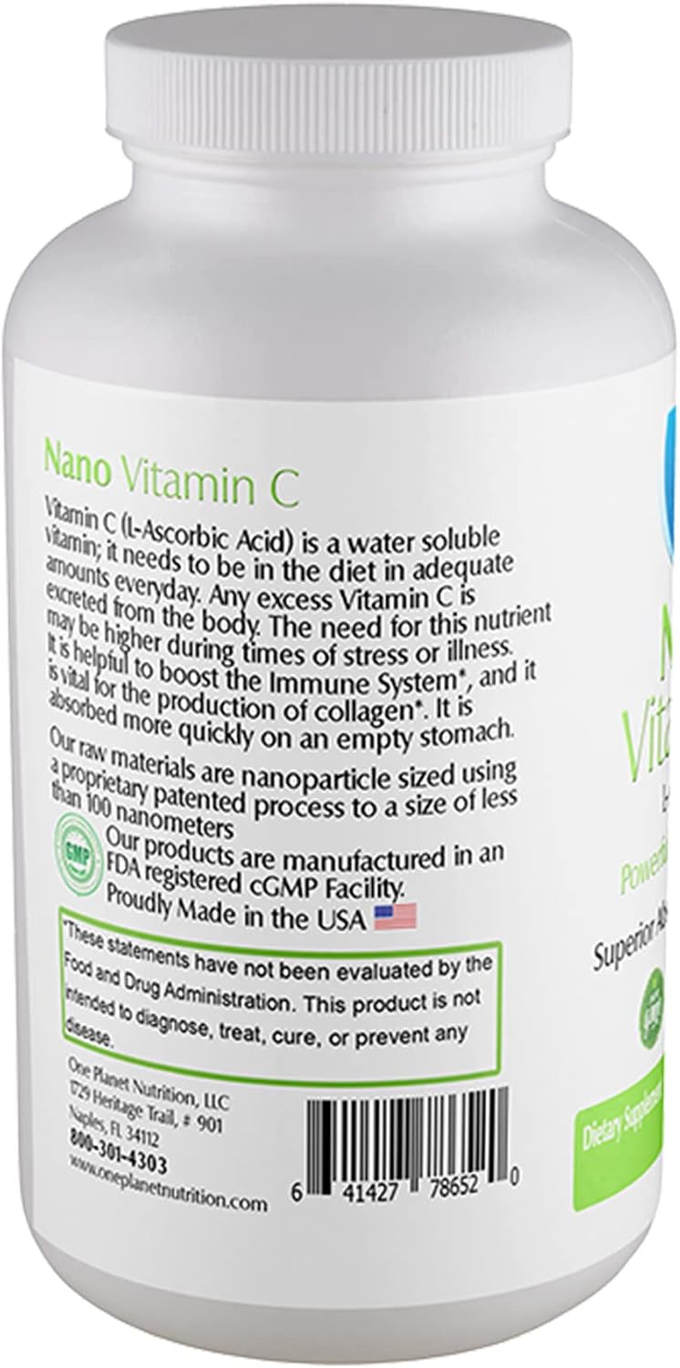 One Planet Nutrition Nano Vitamin C 250 mg Veggie Capsules (240 Servings), Ascorbic Acid from Lime Extract, Nano for Enhanced Absorption, Supports Collagen Production & Immune Function, Non-GMO, Vegan - görsel 3