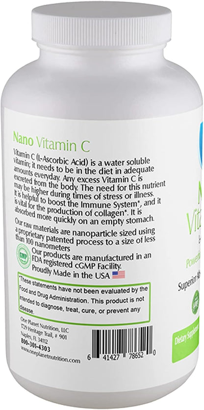 One Planet Nutrition Nano Vitamin C 250 mg Veggie Capsules (240 Servings), Ascorbic Acid from Lime Extract, Nano for Enhanced Absorption, Supports Collagen Production & Immune Function, Non-GMO, Vegan