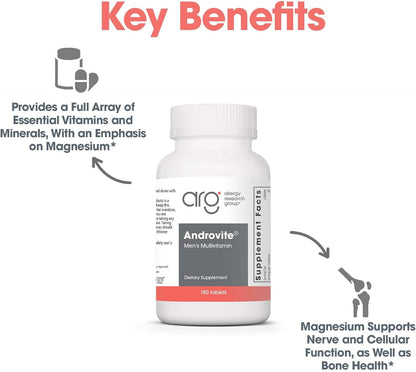 Optimox Androvite for Men - Magnesium Food Supplement 500mg, Multivitamin & Multimineral, Calcium-Free - 180 Tablets