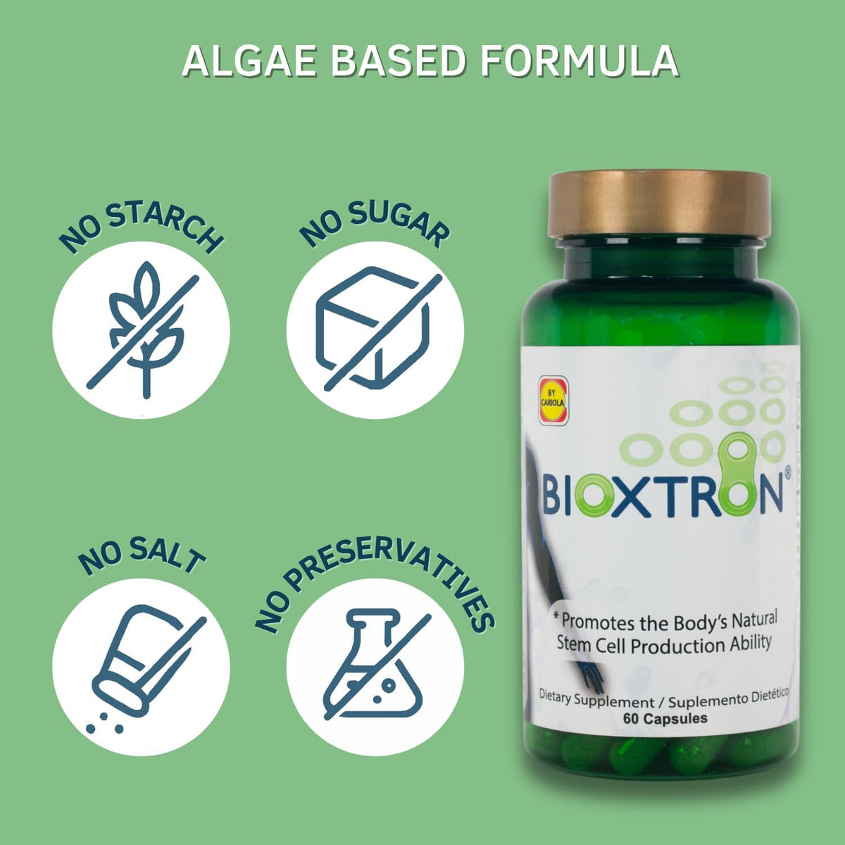 Bioxtron Natural Stem Cell Supplement Capsules – Cellular & Antioxidant Support Formula with Blue Green Algae and Spirulina – 60 Capsules - görsel 7