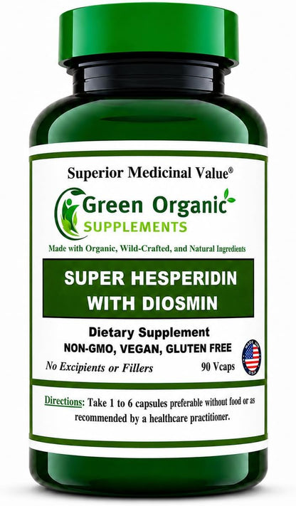 Green Organic Supplements Super Hesperidin with Diosmin, Narangin Hand Made, Non-GMO, Vegan & Gluten-free