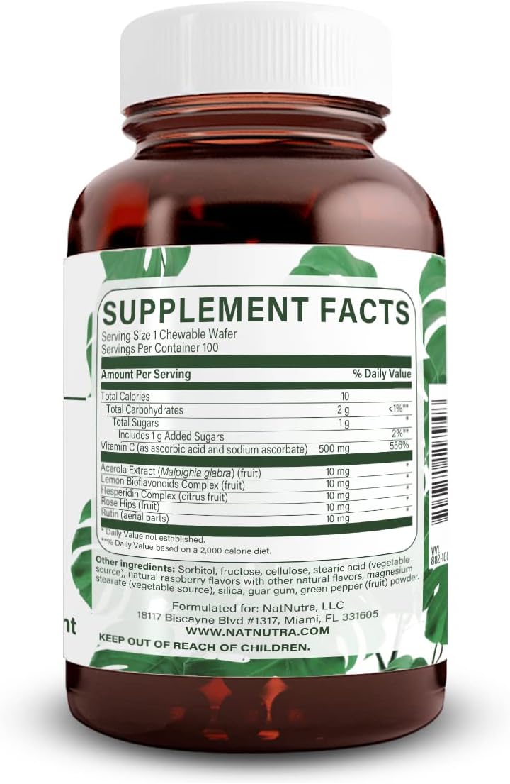 Natural Nutra Vitamin C Supplement for Kids and Adults, Immune Booster, Supports Bone Health, Protects Skin and Heart, Vegetable Source, 500 mg, 100 Vegan Wafers - görsel 2