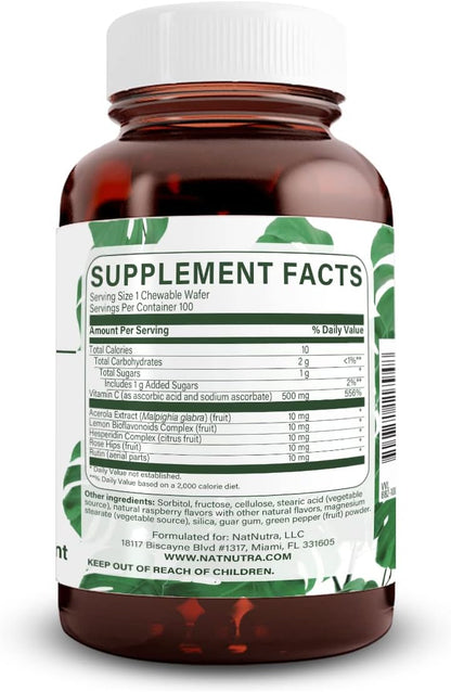 Natural Nutra Vitamin C Supplement for Kids and Adults, Immune Booster, Supports Bone Health, Protects Skin and Heart, Vegetable Source, 500 mg, 100 Vegan Wafers