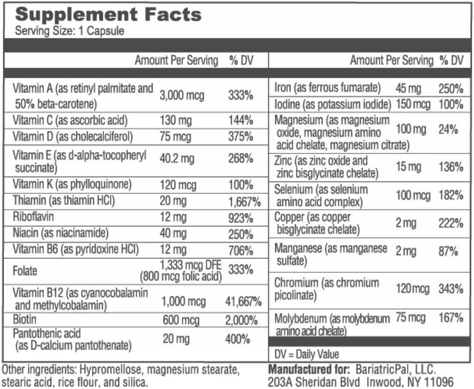 BariatricPal Multivitamin ONE - Once-Daily Bariatric Multivitamin with 45 mg Iron, 30 Capsules - görsel 9