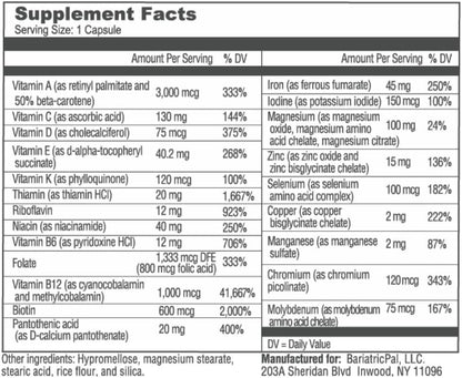 BariatricPal Multivitamin ONE - Once-Daily Bariatric Multivitamin with 45 mg Iron, 30 Capsules