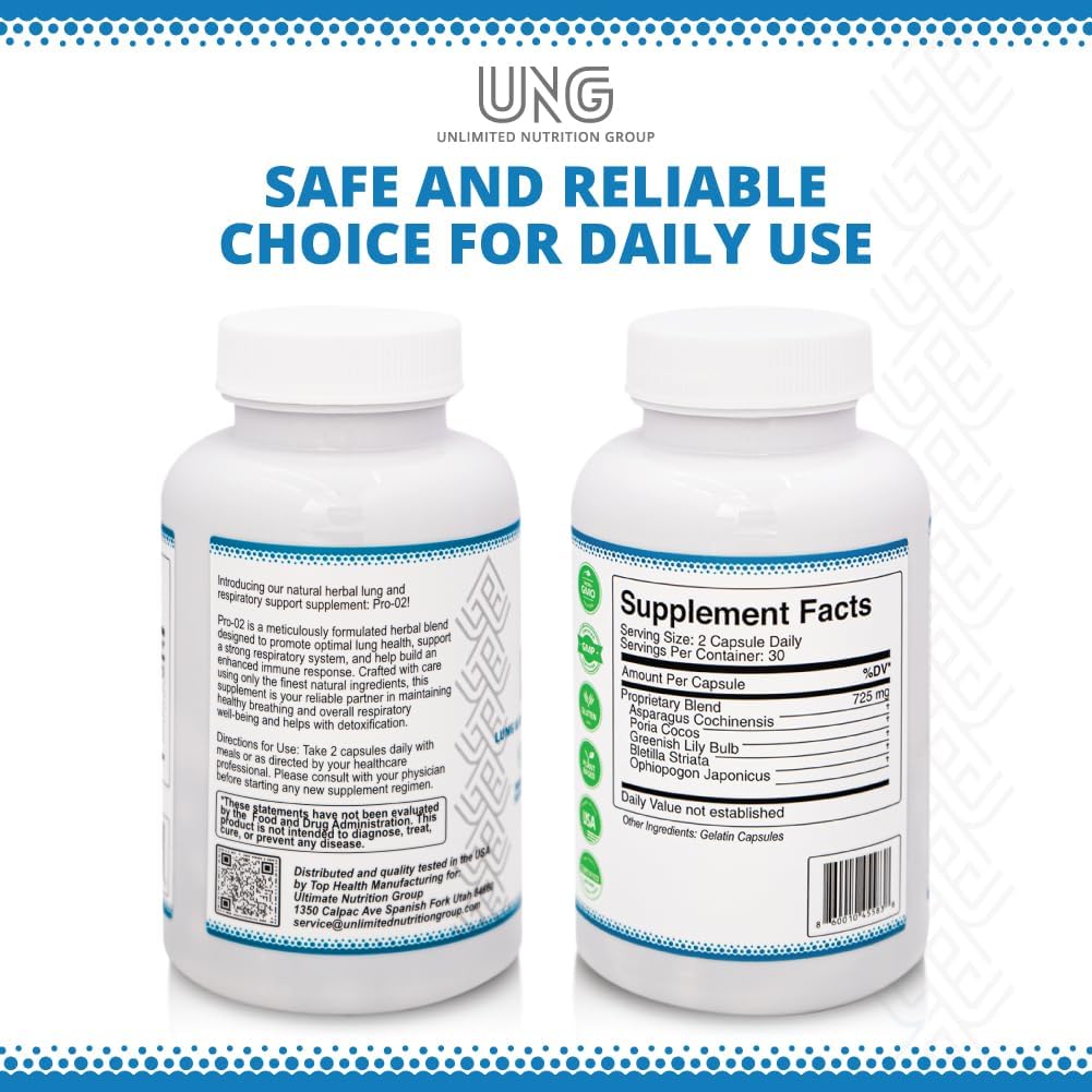 UNG Pro-O2 Lung & Respiratory Support Supplement - 725 mg, 60 Capsules - görsel 3