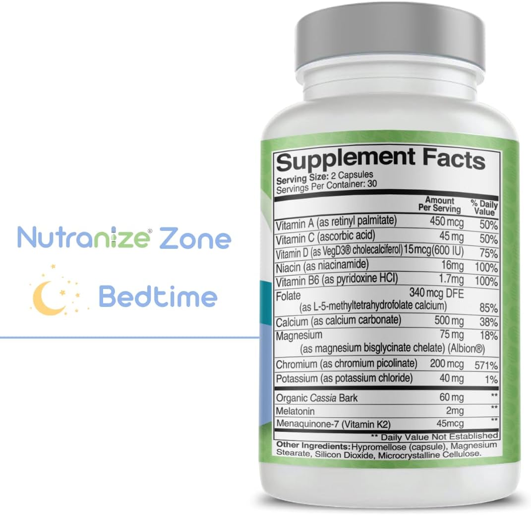 Nutranize Zone Twin Pack – Calcium, Magnesium Glycinate, Vitamin D3, K2 MK7, Methylfolate, Berberine, Chromium Picolinate, Cinnamon, Melatonin - görsel 3