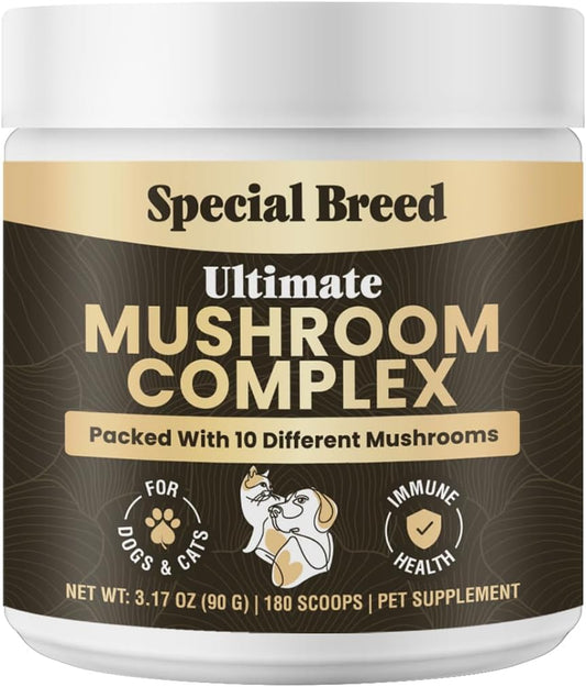 Organic Mushroom Powder for Dogs and Cats - Organic Mushroom Complex for Immune Support, Cognition and Vitality - 180 Scoops