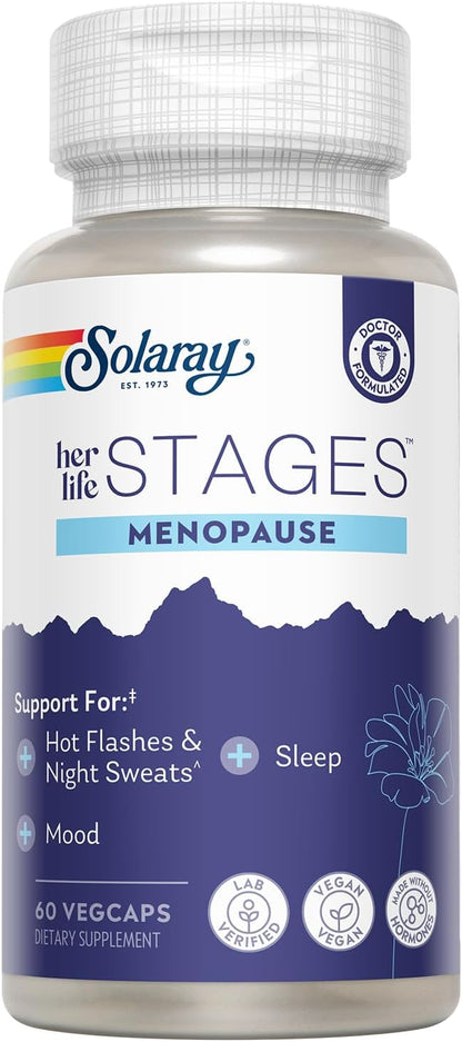 SOLARAY Menopause her Life Stages – Menopause Supplement for Women – Support for Mood, Sleep, Hot Flushes, Night Sweats – Vegan, Gluten-free – 60 VegCaps