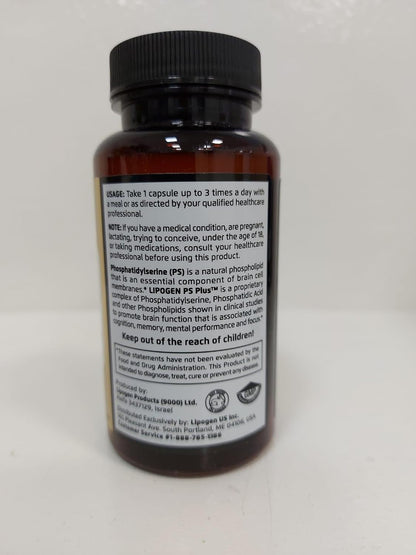 Lipogen PS Plus Older Adult Supplement for Memory & Focus – Phosphatidylserine Brain Support, 120 Softgels (2-Month Supply)