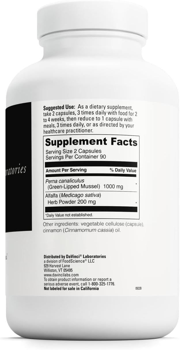 DAVINCI Labs Perna – New Zealand Green Mussel Joint Support – 180 Capsules - görsel 2