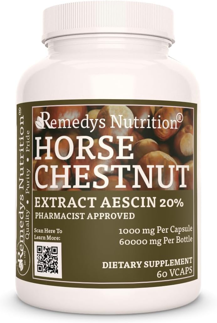 Remedy's Nutrition Horse Chestnut Extract Aescin 20% - 1000mg, 60 Vegan Capsules - görsel 1
