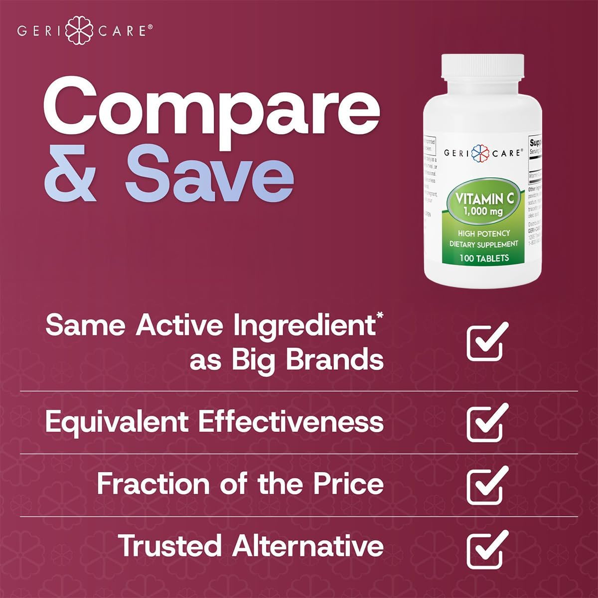 GeriCare Vitamin C 1000 mg – High Potency 100 Tablets - görsel 4