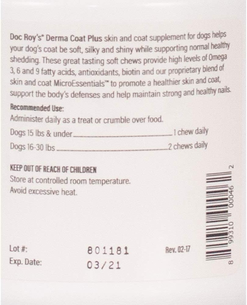 Doc Roy's Derma Coat Plus, Fatty Acid Soft Chews for Dogs, Omega 3-6-9 with Biotin and Antioxidants, Daily Supplement for – Image 7