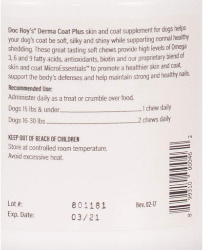 Doc Roy's Derma Coat Plus, Fatty Acid Soft Chews for Dogs, Omega 3-6-9 with Biotin and Antioxidants, Daily Supplement for – Image 7