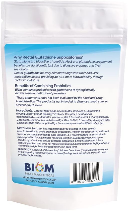 High Potency 500mg Reduced L-Glutathione (Setria Brand) + Probiotic Suppository - Bio-available Glutathione with Probiotics - görsel 2