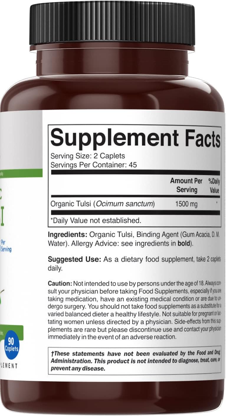 Brieofood Organic Tulsi (Holy Basil) 1500mg, 90 Vegetarian Tablets - görsel 4