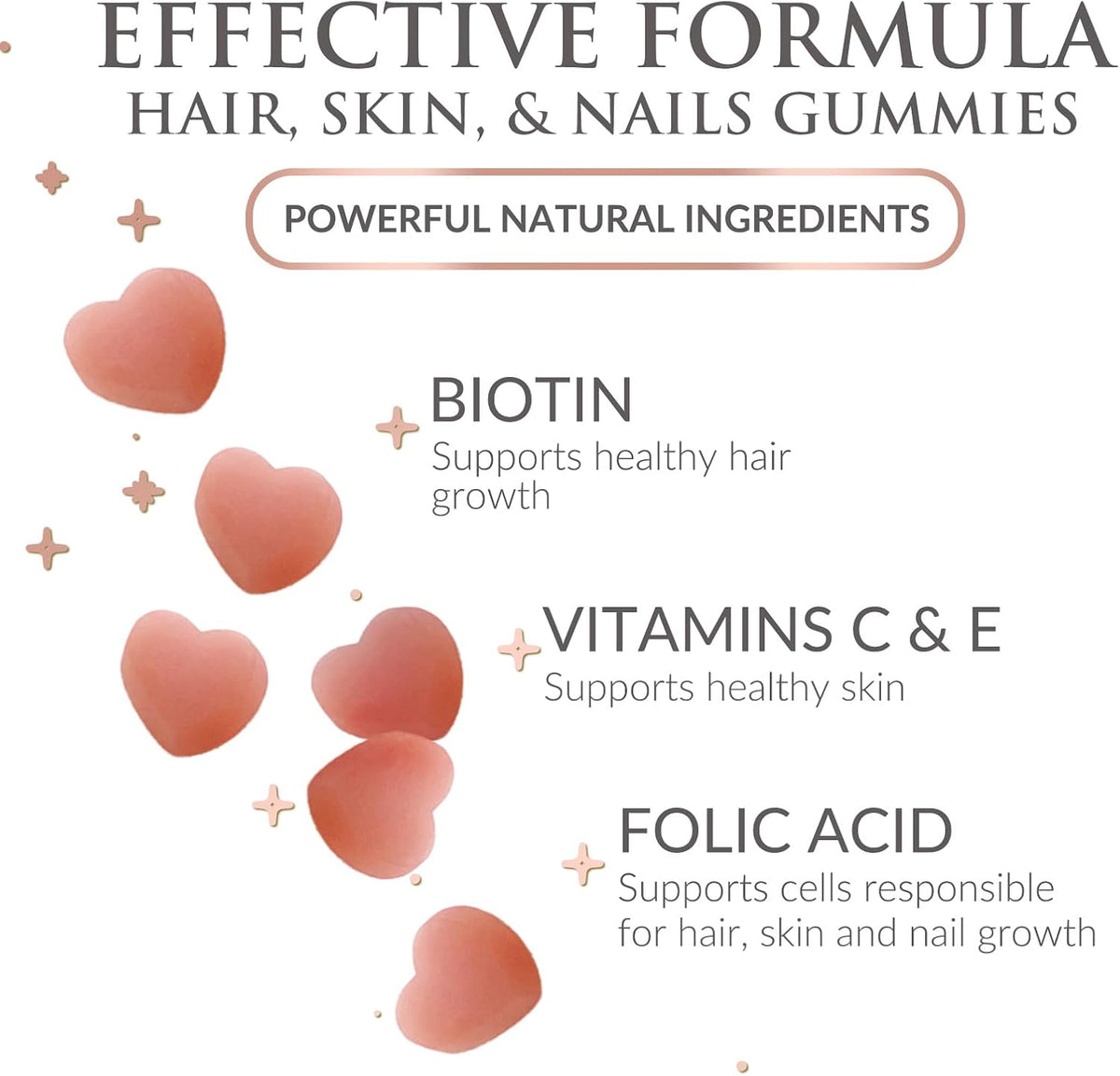Hair Vitamins Gummies - Sugar Free Hair Support with Biotin 5000 mcg, Vitamins A, C, D, E, B12, Folic Acid for Hair, Skin & Nails - Vegetarian - 60 Gummies - görsel 6