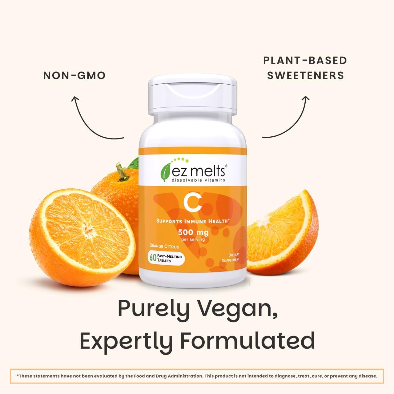 EZ Melts Vitamin C - Antioxidant & Immune Support - Orange Citrus - 60 Soluble Tablets (30 Servings) - görsel 6