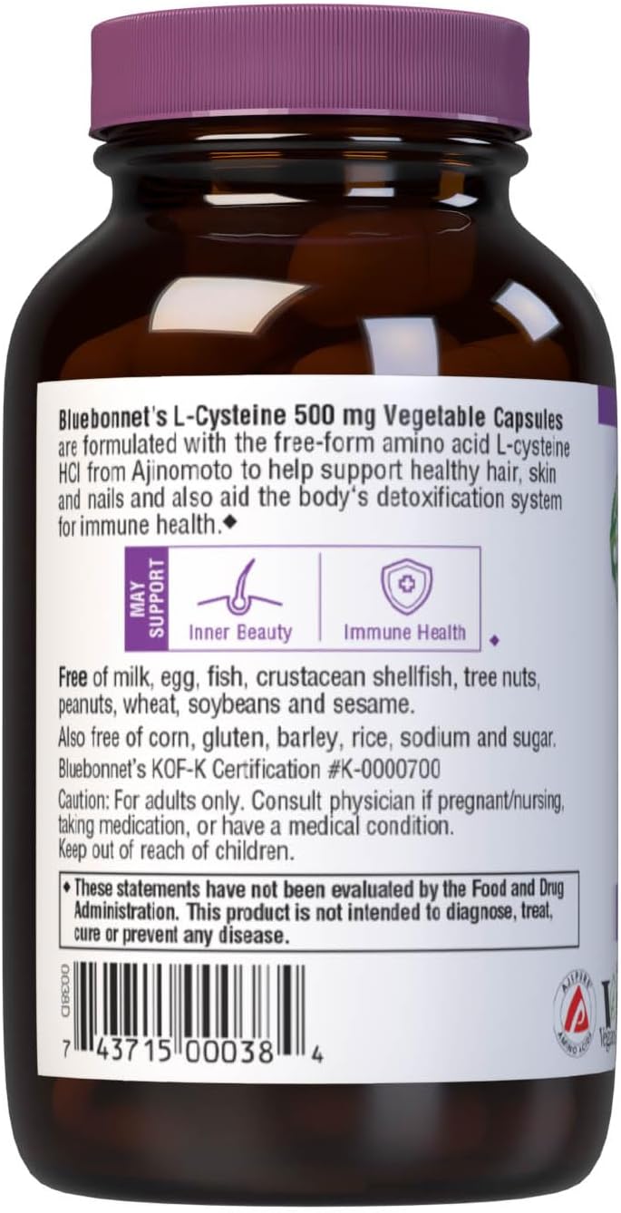 Bluebonnet Nutrition L-Cysteine 500mg, Free-Form Amino Acid – 60 Vegetable Capsules - görsel 3