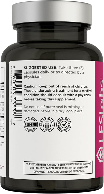 LES Labs Female Hormone Balance Supplement - Hormone Support for Women with Inositol, DIM, Vitex, Chaste Tree, Vitamin B6 and Folate, Menstrual Cycle and Fertility Support, 90 Capsules, Non-GMO