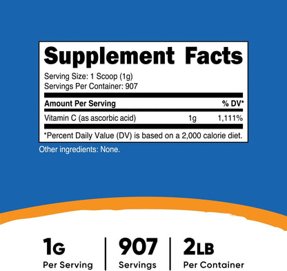 Nutricost Ascorbic Acid Powder (Vitamin C) 907 g - Gluten-free, Non-GMO