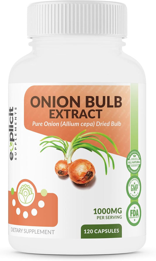 All-Natural Onion Extract 1000 mg – Dried Onion Bulb Supplement – 120 Capsules