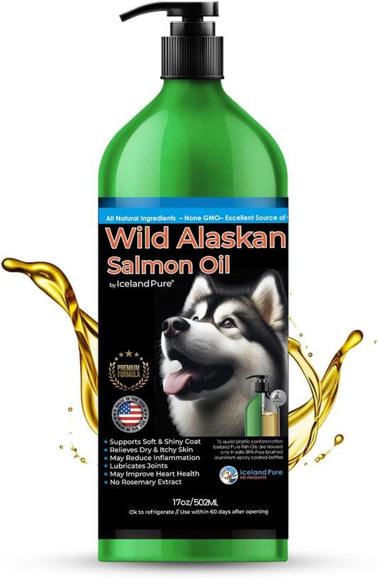 Iceland Pure Wild Alaskan Salmon Oil for Dogs and Cats – Omega-3 Supplement with Pollock Oil, 500 ml