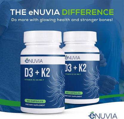 Enuvia D3+K2: Vitamin D3 & K2 Food Supplement with BioPerine, 60 Vegetarian Capsules