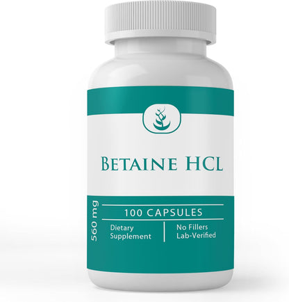 PURE ORIGINAL INGREDIENTS Betaine HCL – 100 Capsules – Pure, No Additives, Lab Verified