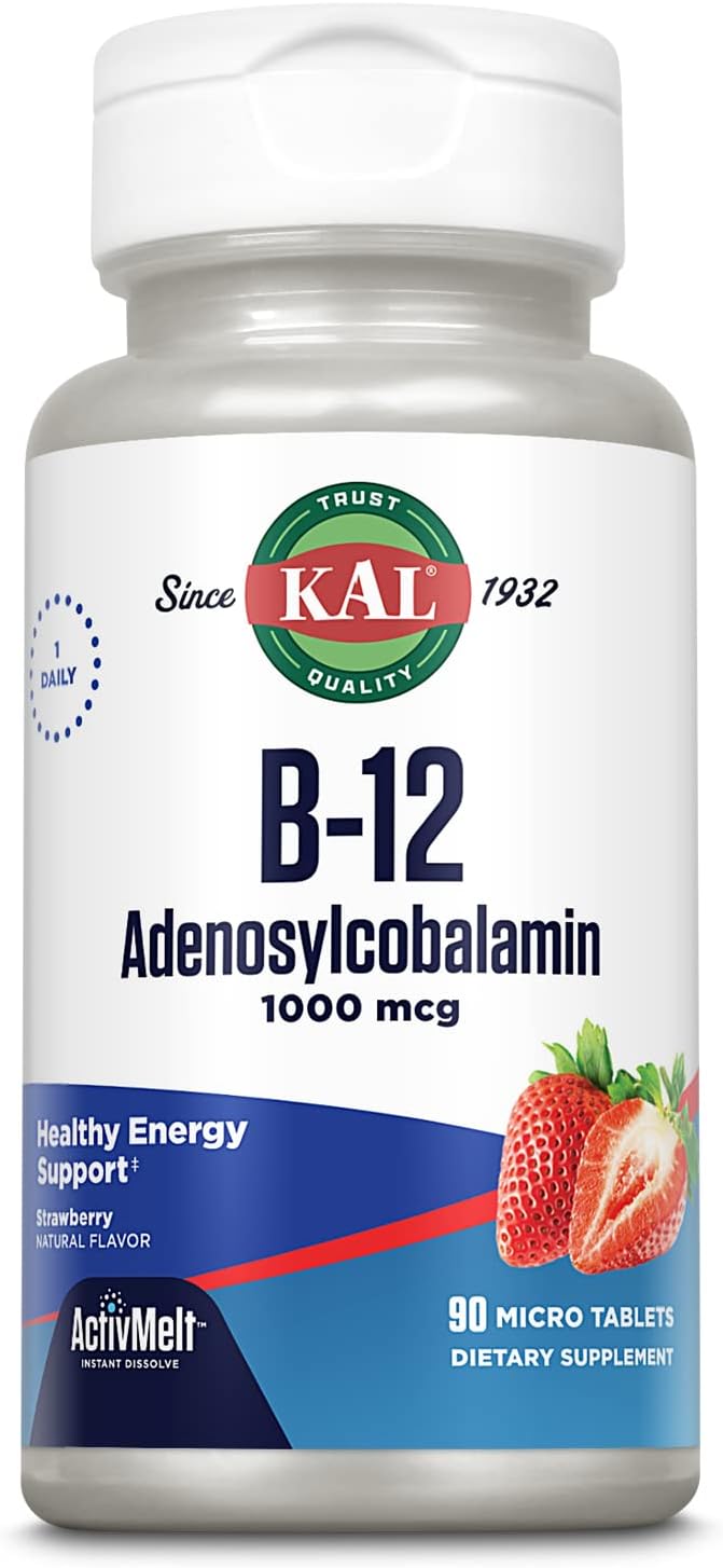 KAL Vitamin B12 Adenosylcobalamin 1000mcg - Strawberry Flavour - 90 ActiveMelt Micro Tablets - görsel 1