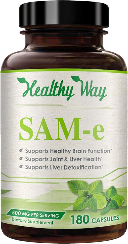 HealthyWayRx 500mg SAM-e Supplement - S-Adenosyl-L-Methionine Capsules for Brain, Liver & Mood Wellness (360 Servings)