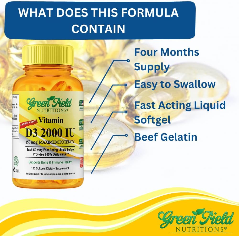 Greenfield Nutritions Halal Vitamin D3 2000 IU Softgels, 120 Count - görsel 4