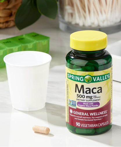 Spring Valley Organic Maca Root 500mg Capsules - Traditional Superfood for Vitality