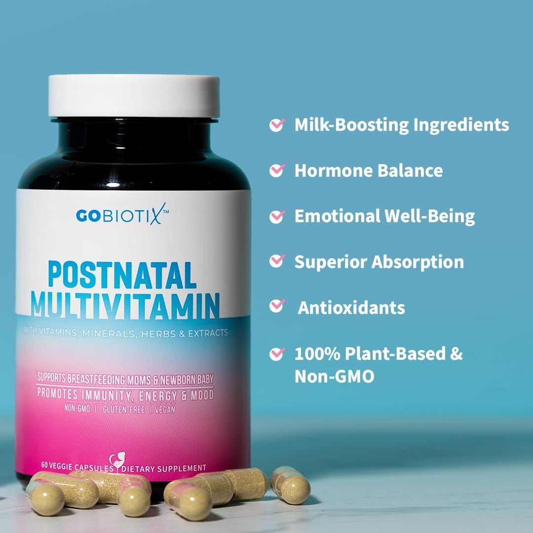 GOBIOTIX Postpartum Vitamins for Breastfeeding Mum - Postnatal Lactation Supplement with Organic Herbs, Minerals and Nutrients, Non GMO, Vegan, 60 Capsules - görsel 4