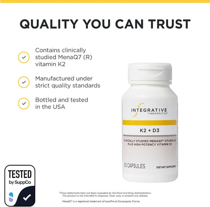 Integrative Therapeutics K2 + D3 - Supplement for Cardiovascular and Bone Health - 60 Capsules