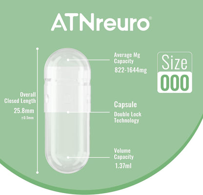 ATNreuro Empty Gelatin Capsules Size 000 (500 Count) with 2 Micro Spoons