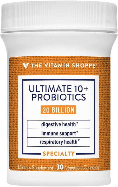 The Vitamin Shoppe Ultimate 10+ Probiotics 20 Billion CFU - 10 Probiotic Strains for Digestive Health, Immune & Gut Support (60 Vegetable Capsules)