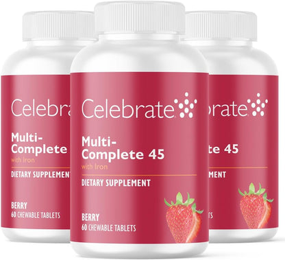 Celebrate Vitamins Multi-Complete Chewables – Daily Bariatric Multivitamin with 45mg Iron for Sleeve Gastrectomy & Gastric Bypass Patients – Essential Vitamins & Minerals – Berry (180 Tablets)