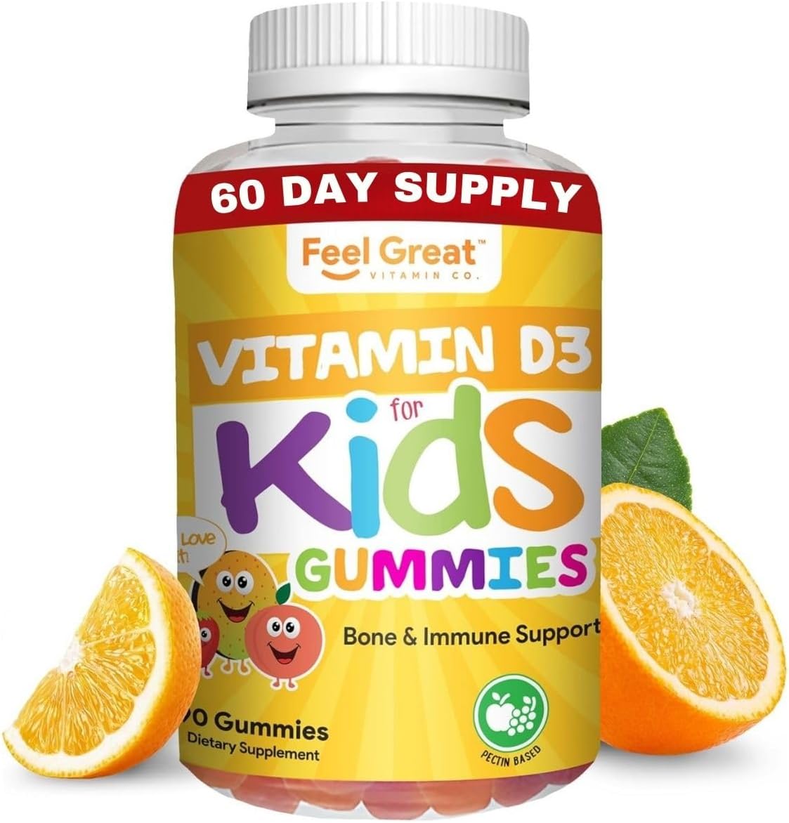 Feel Great Kids Vitamin D3 1000 IU Gummies – Citrus Flavoured, Vegetarian, 90 Count - görsel 10