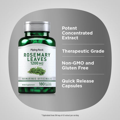 Piping Rock Rosemary Leaves | 180 Capsules | Herb Leaf Extract Food Supplement | Non-GMO, Gluten-free