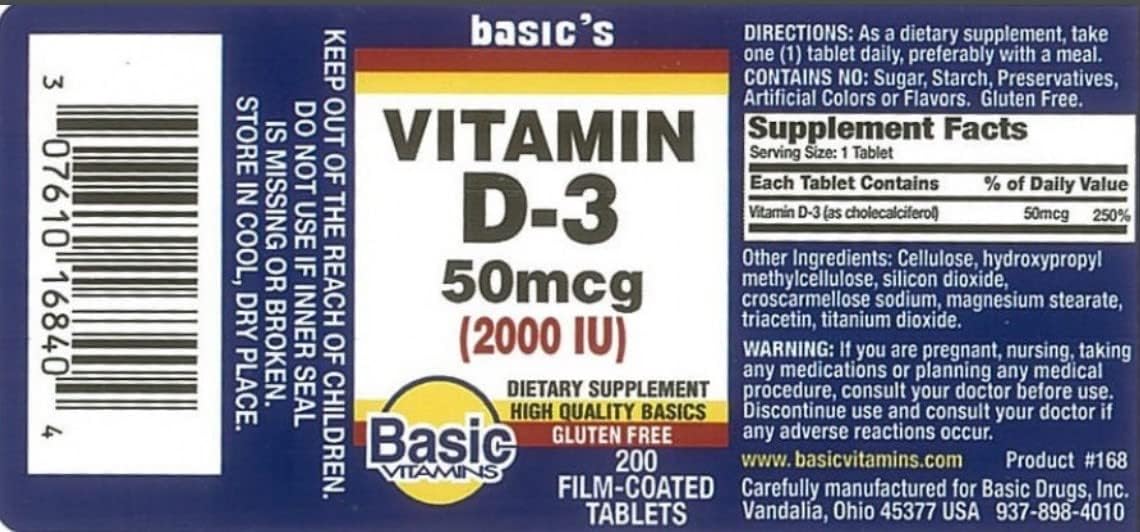 Basic Vitamins Natural Vitamin D3 2000 IU - 200 Film-Coated Tablets - görsel 4