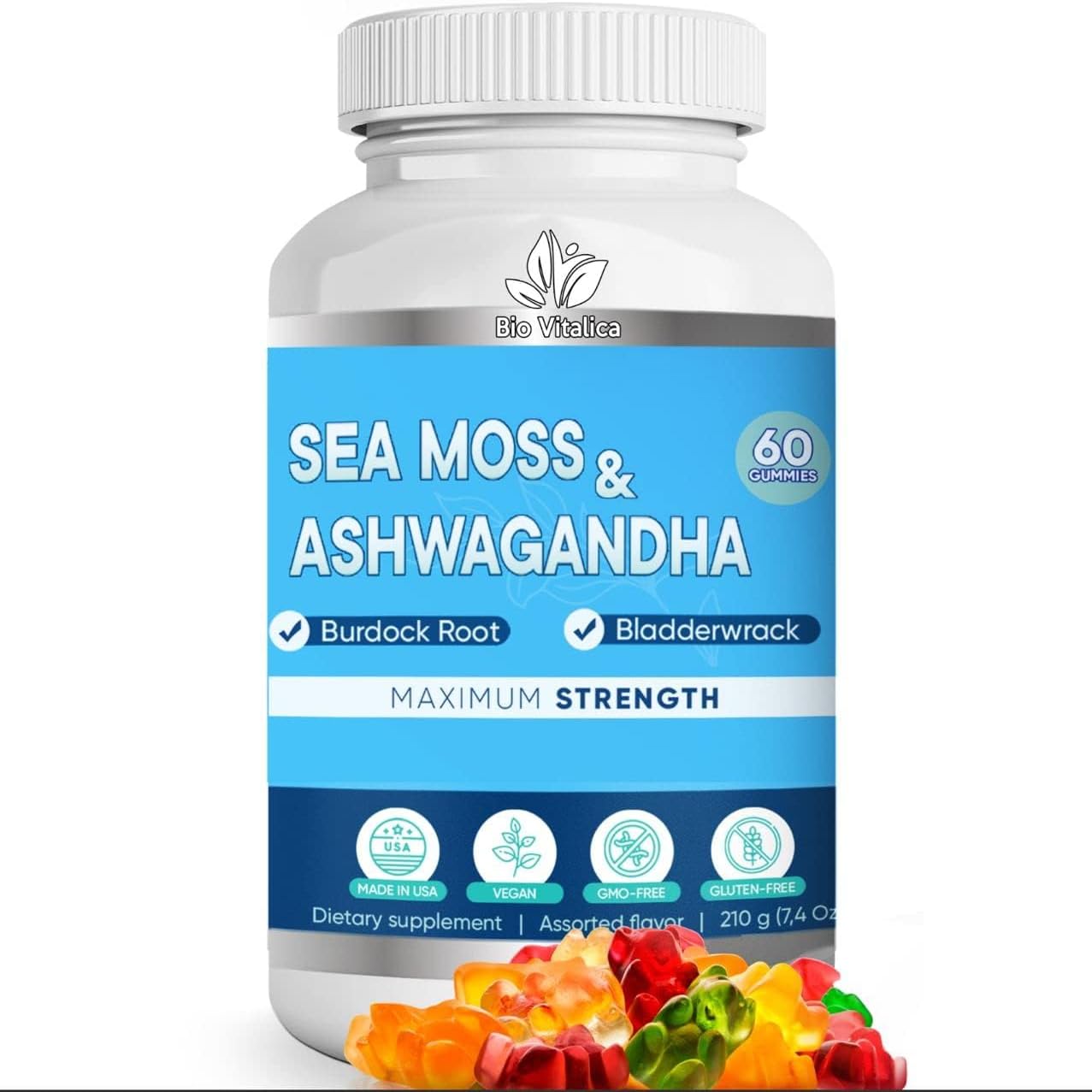 BIO VITALICA Sea Moss Ashwagandha Gummies - Organic Irish Sea Moss Blended with Burdock Root & Bladderwrack - Natural Energy & Calm Support for Adults - 2 Packs - görsel 10
