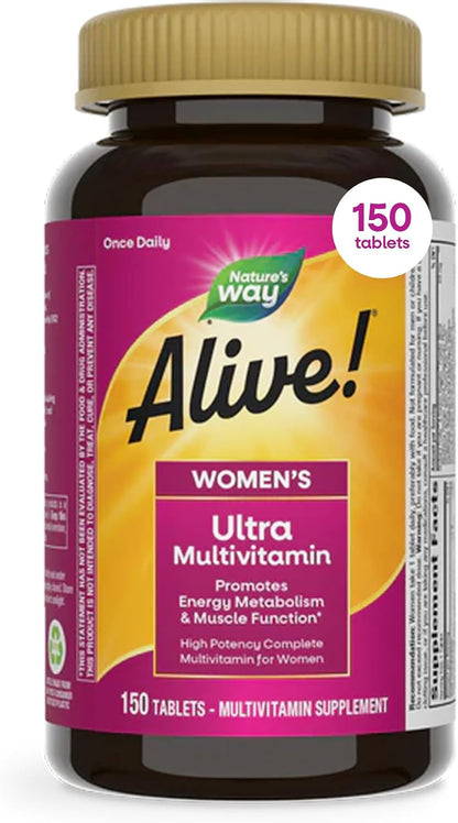 Nature's Way Alive! Ultra Women's Multivitamin, Complete Daily Formula, High Potency with Methylated B12, Vitamin D3, and Plant-Based Blends, 150 Tablets