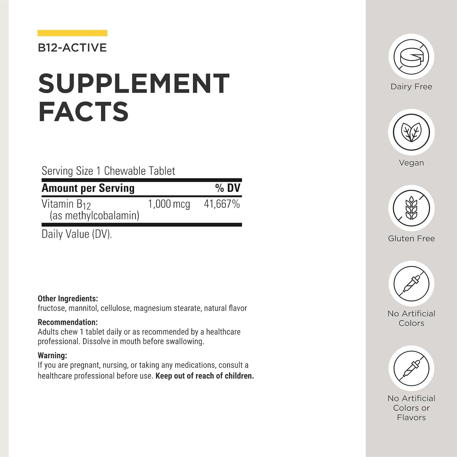 Integrative Therapeutics B-12 Active, Vitamin B12 for Normal Nervous System Function, Cherry Flavoured, 30 Chewable Tablets - 2 Pack - görsel 3